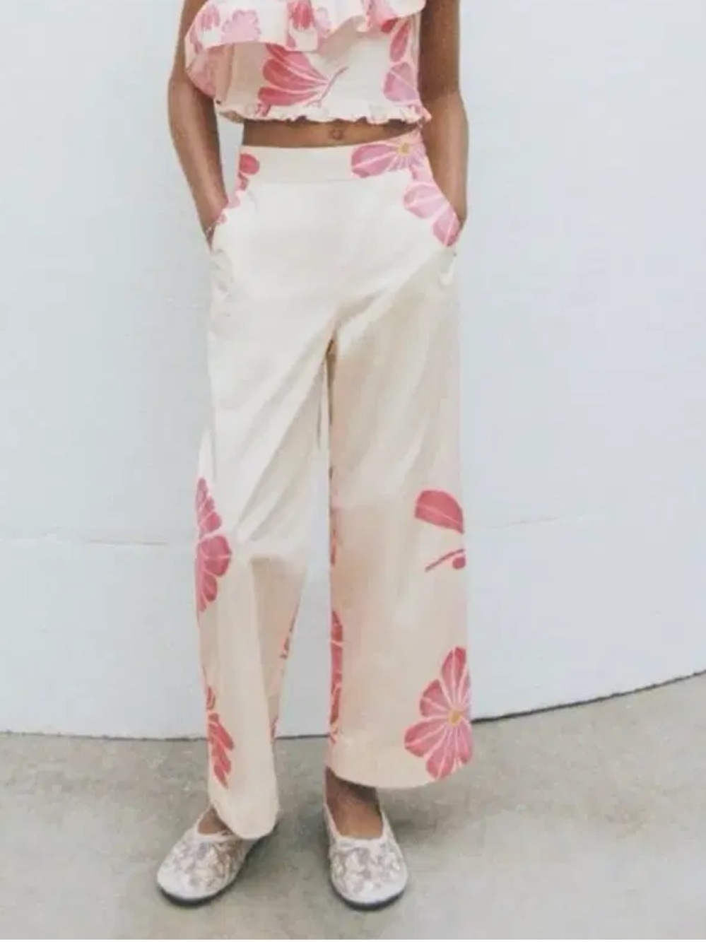 Zara girl 12-13 Boho Floral Wide Leg Flat Front Pants.
